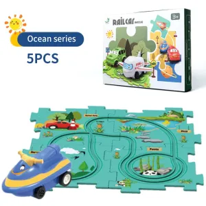 5Pcs DIY Track Electronic Car Puzzle Set