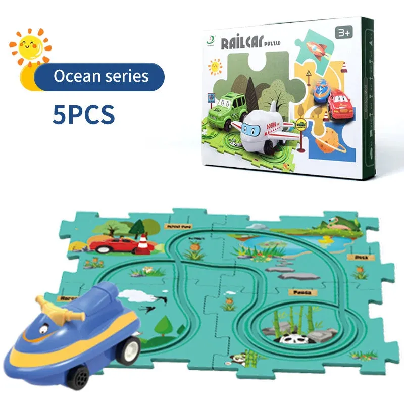 5Pcs DIY Track Electronic Car Puzzle Set