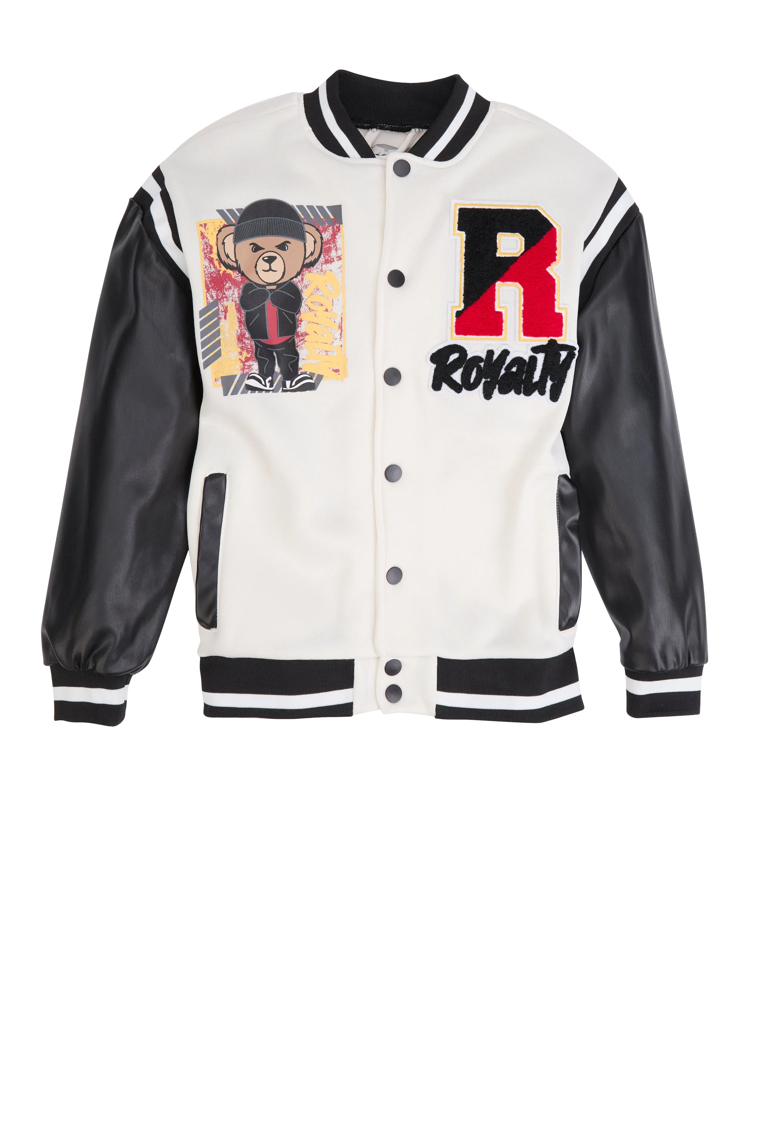 Boys Royalty Chenille Patch Graphic Varsity Jacket