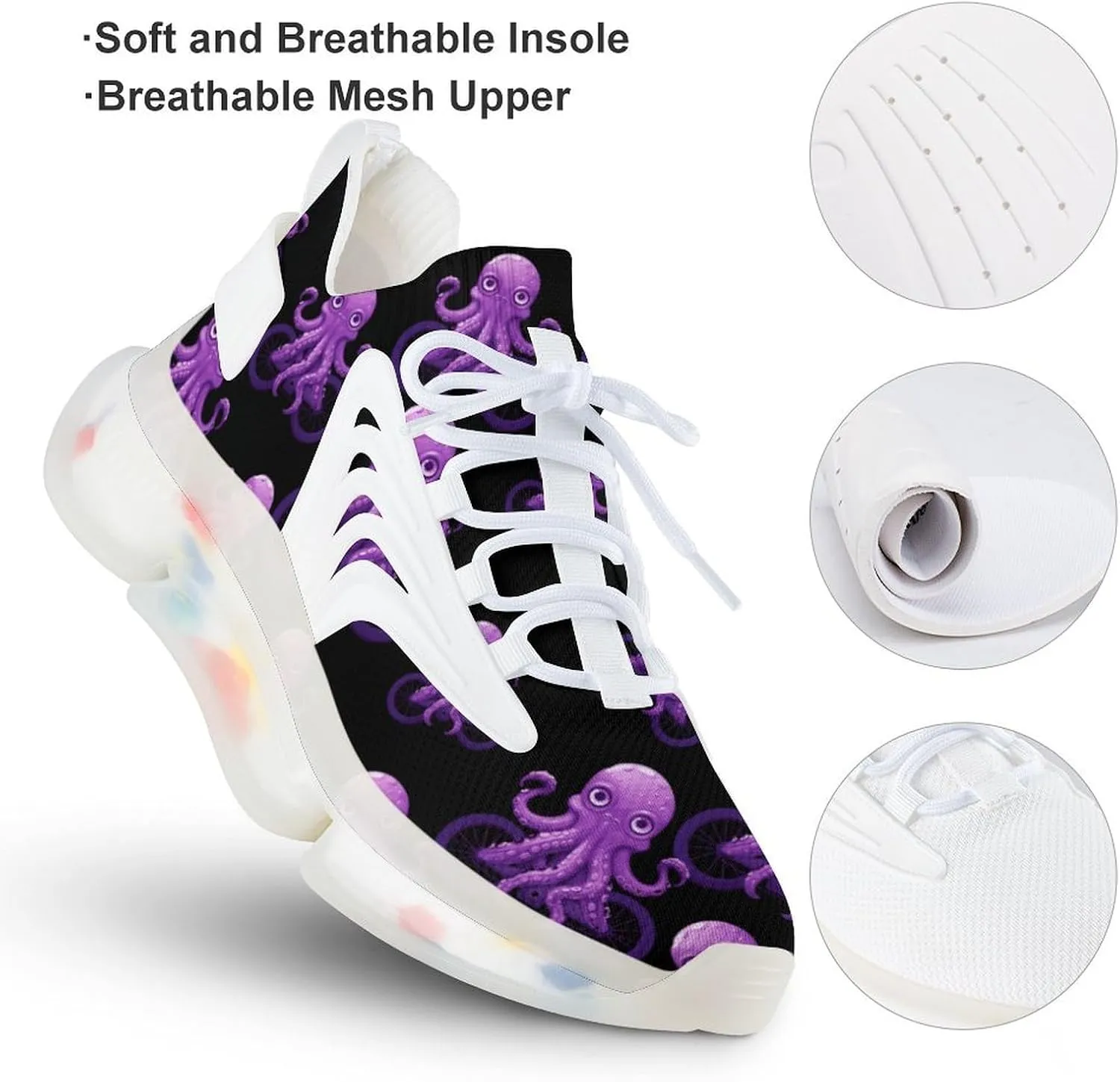 Cute Octopus Bicycles Mens Sneakers Running Shoes Lightweight Athletic Shoes for Jogging Walking Gym