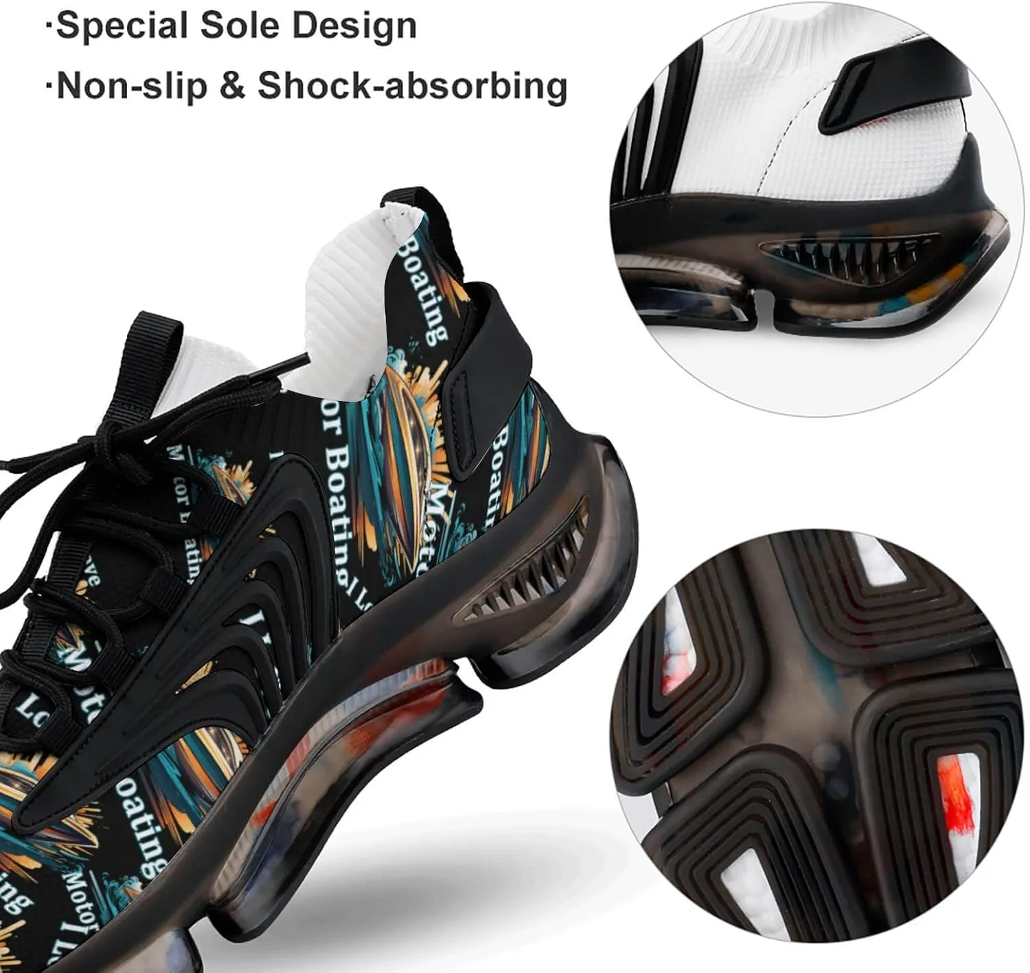 I Love Motor Boating Mens Sneakers Running Shoes Lightweight Athletic Shoes for Jogging Walking Gym