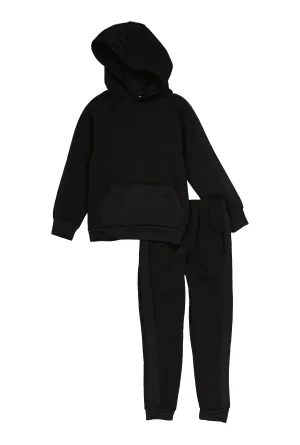 Little Boys Quilted Detail Hooded Sweatshirt and Joggers