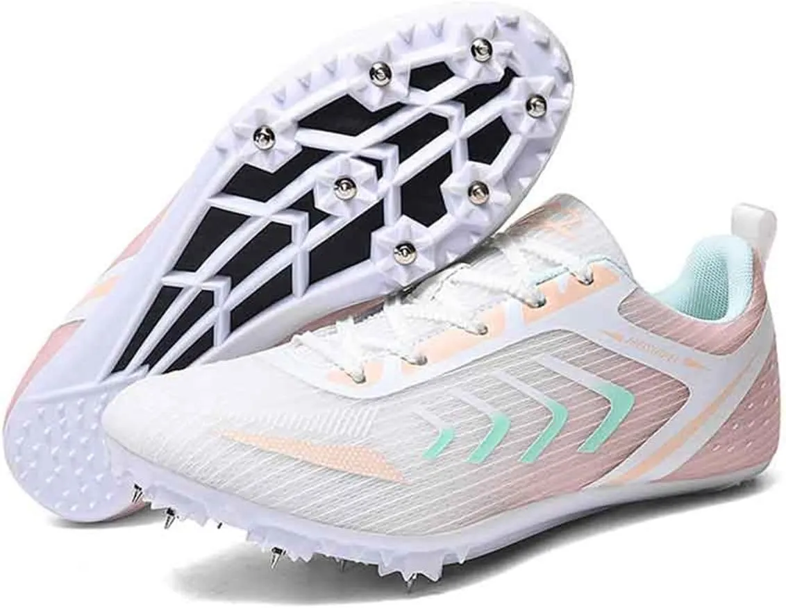 Men Women Track and Field Shoes, Girls Boys 8 Spikes Racing Sneakers Outdoor Professional Sprint Running Jumping Competition Shoes