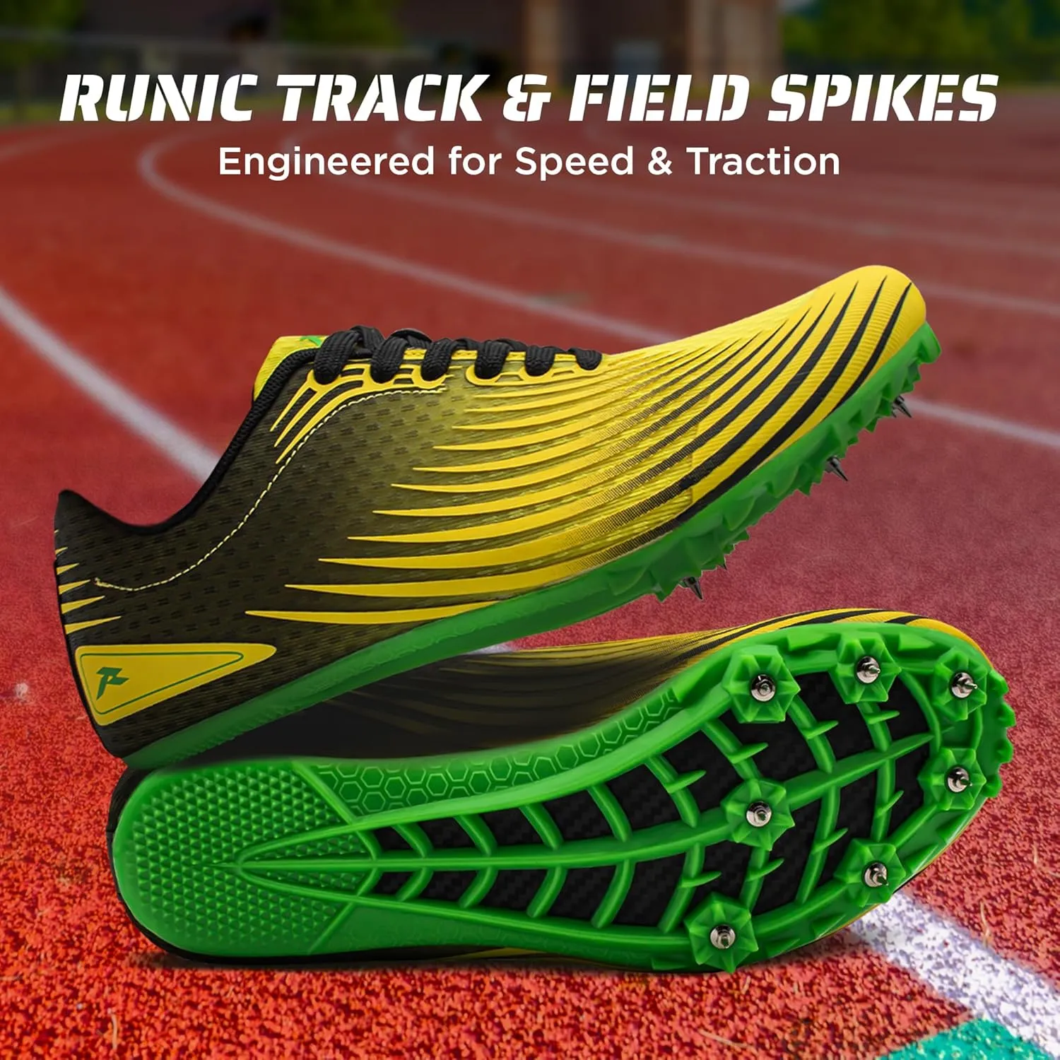 RUNIC Track & Field Shoes for Men, Women & Kids – Pro Running Spikes for Sprint, Race & Training – 7 Spikes   Extra Spikes & Wrench (US Men Size)