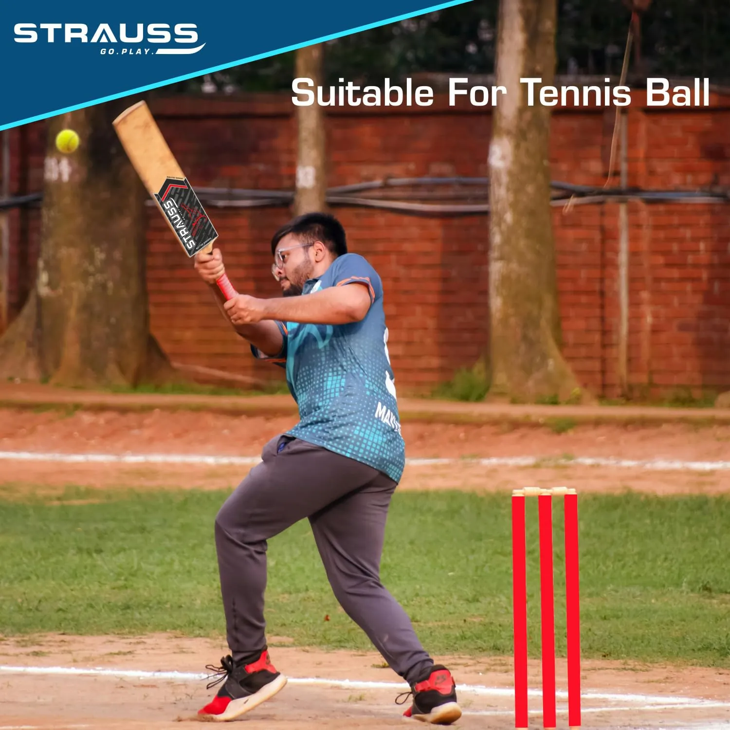 STRAUSS Grand Edition Kashmir Willow Scoop Cricket Bat |Size: Short Handle(SH) |Red| Suitable for Tennis Ball|Ideal for Boys/Youth/Adults (900-1050 Grams)
