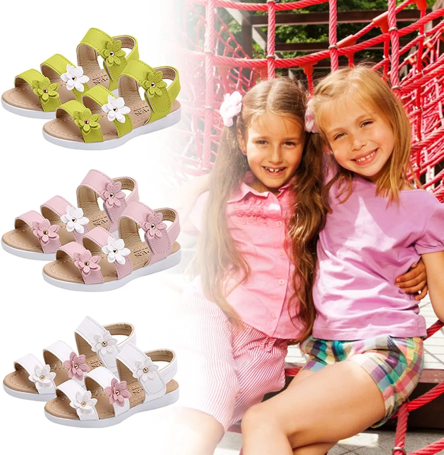 Summer Kids Children Sandals Fashion Big Flower Girls Flat Pricness Shoes Sandals for Girls
