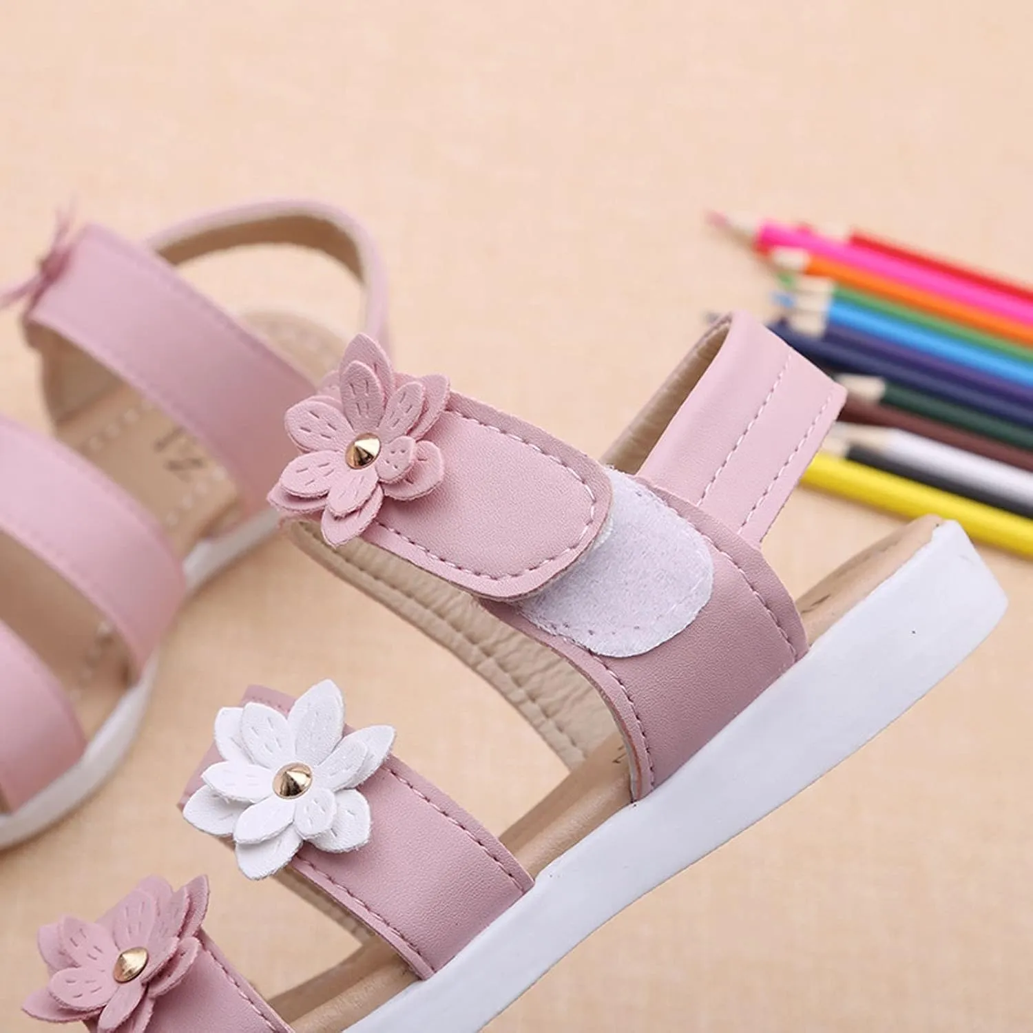 Summer Kids Children Sandals Fashion Big Flower Girls Flat Pricness Shoes Sandals for Girls
