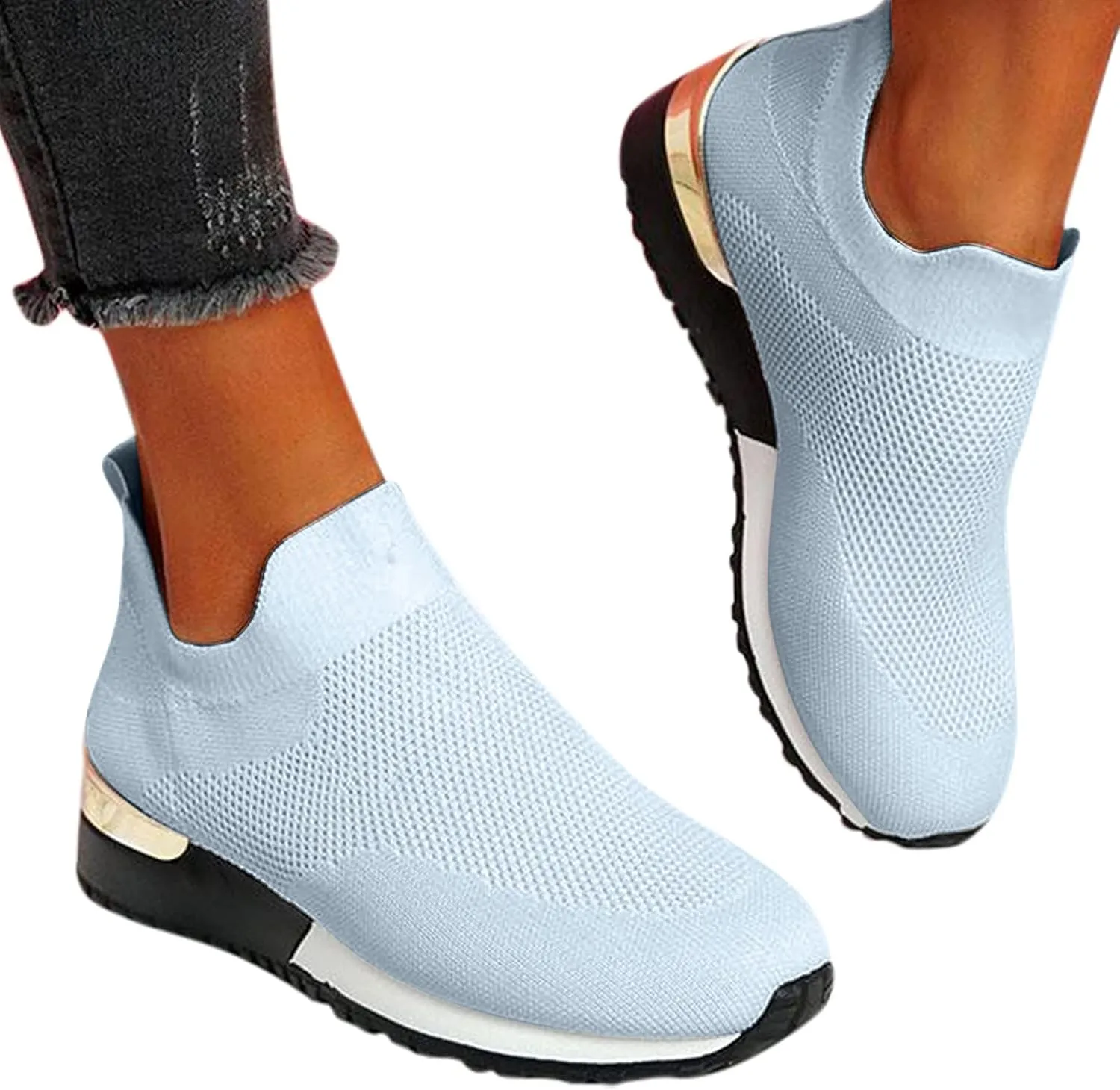Women's Fashion Sneaker Mesh Slip On Black Non Slip Shoes for Women Comfortable Walking Shoes for Men Wide Width Black Platform Loafers Women Sock Sneakers Women