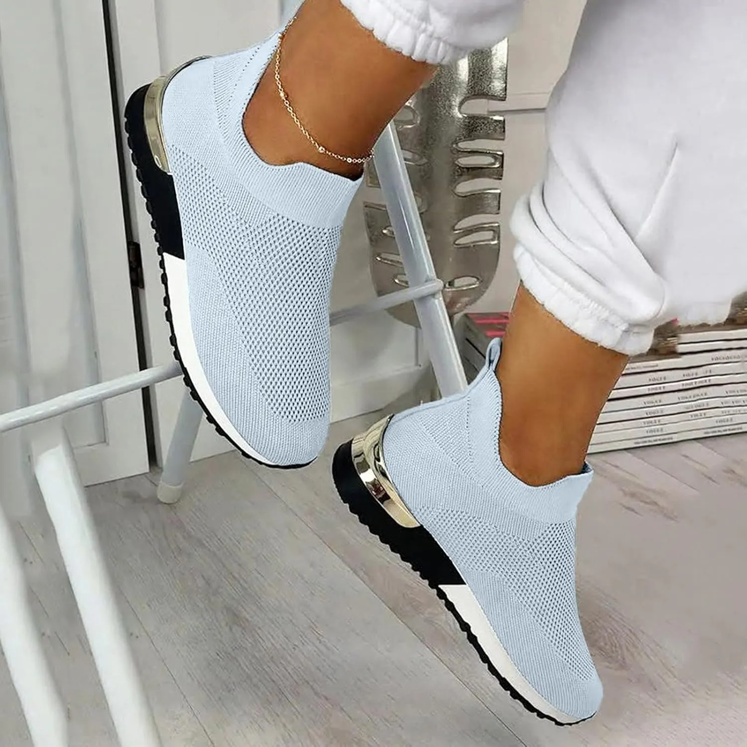 Women's Fashion Sneaker Mesh Slip On Black Non Slip Shoes for Women Comfortable Walking Shoes for Men Wide Width Black Platform Loafers Women Sock Sneakers Women