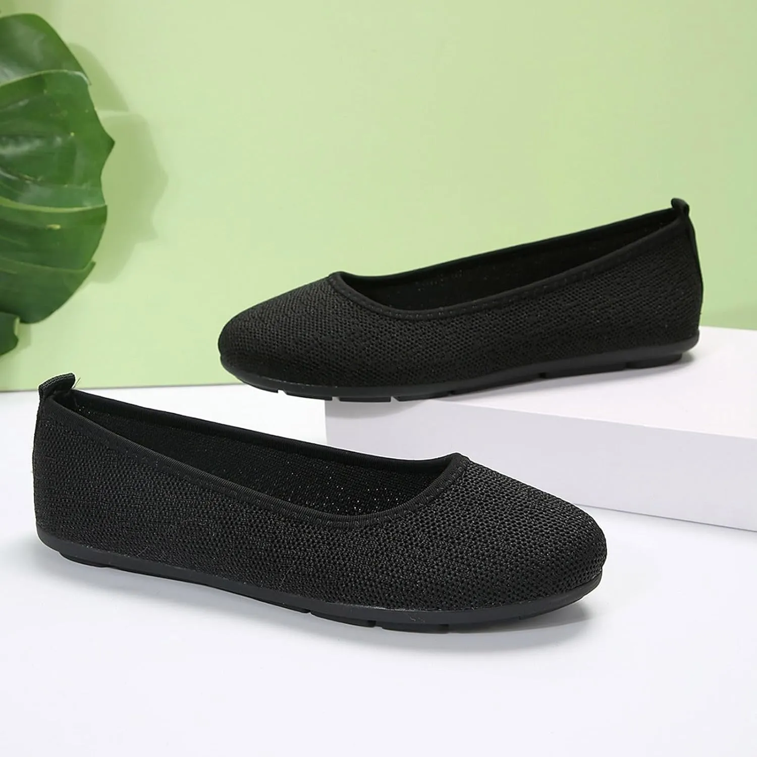 Womens Knit Ballet Flat Shoes Comfort Soft Round Toe Slip On Ballerina Walking Flats Classic Softable Ballet Shoes