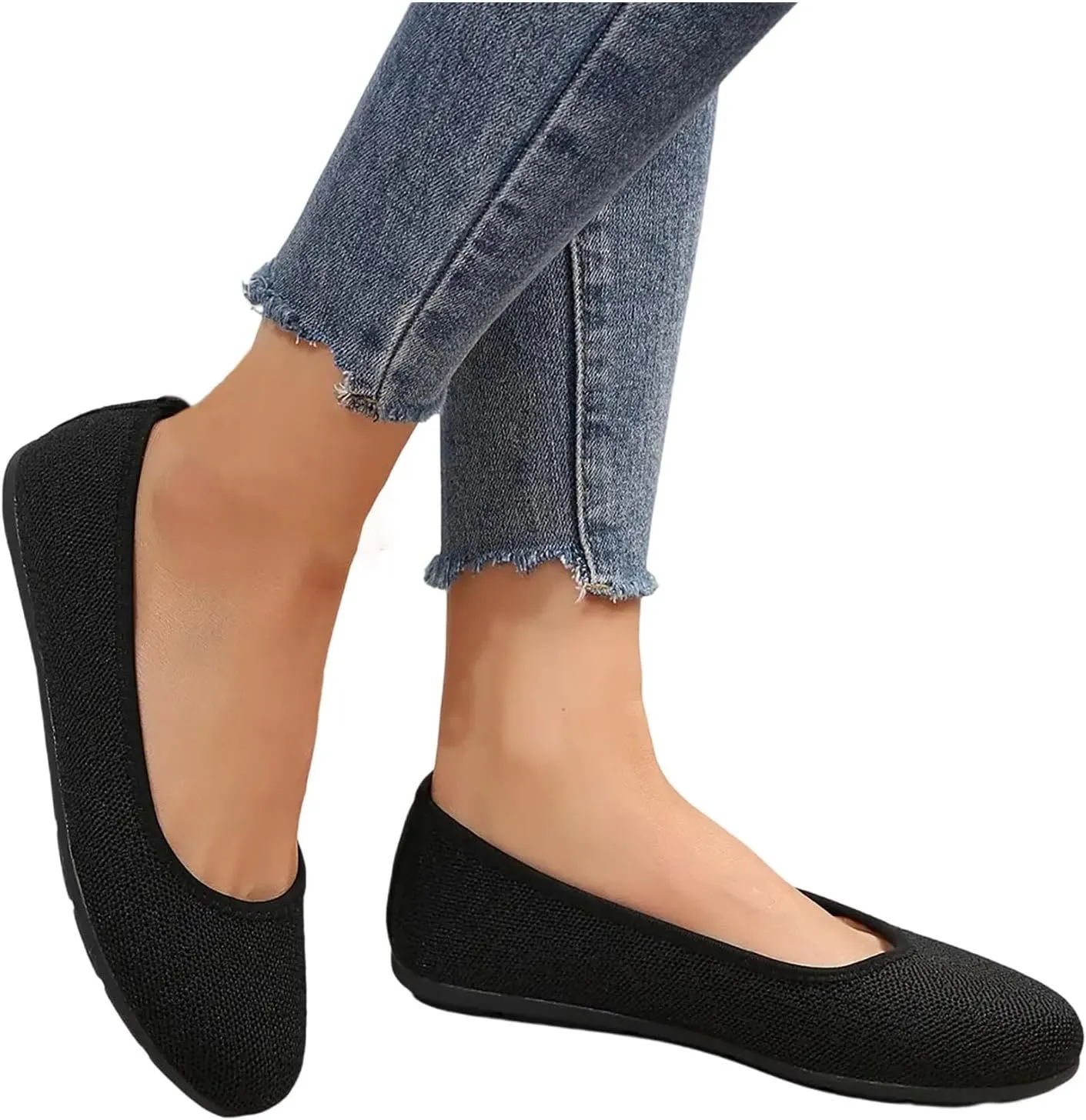 Womens Knit Ballet Flat Shoes Comfort Soft Round Toe Slip On Ballerina Walking Flats Classic Softable Ballet Shoes