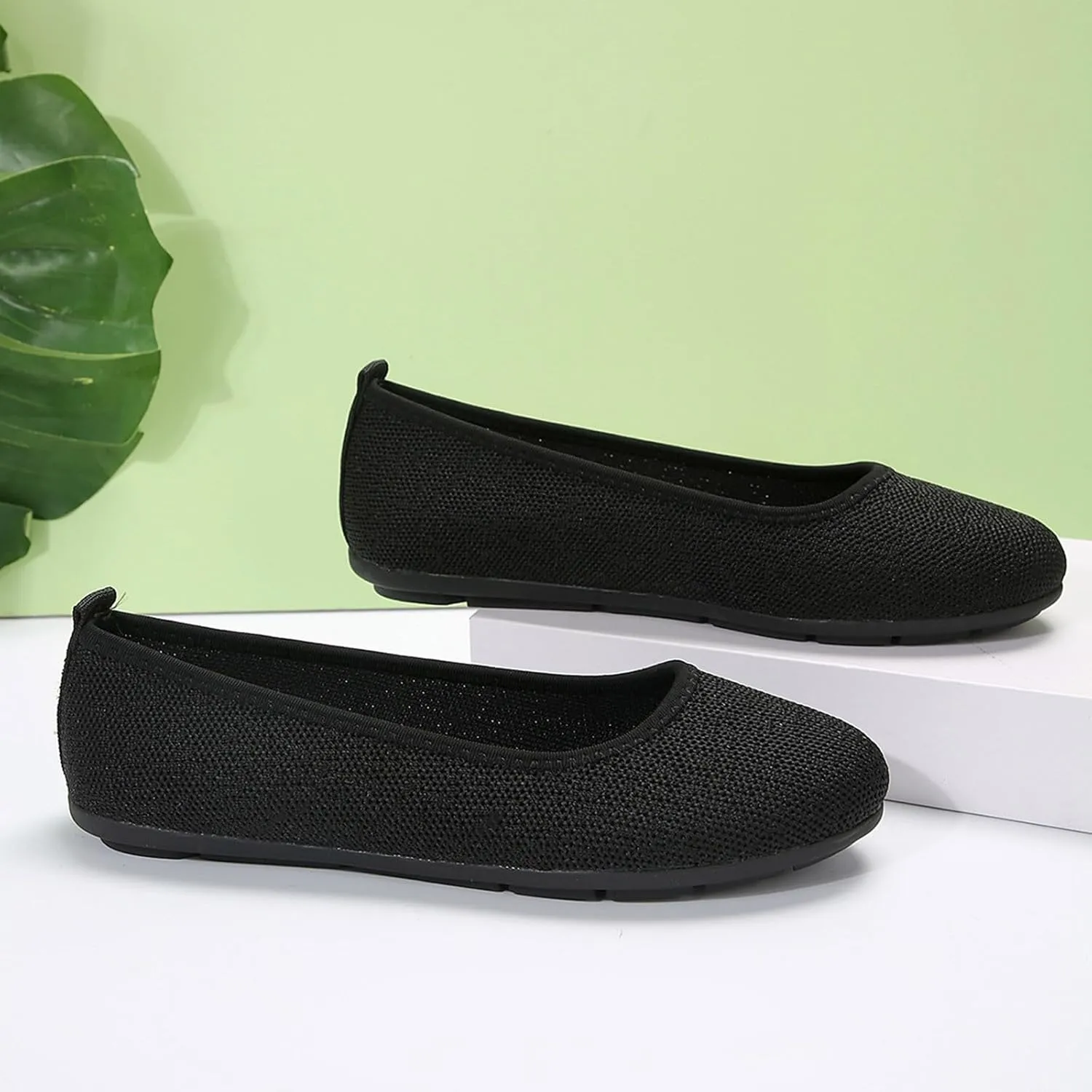 Womens Knit Ballet Flat Shoes Comfort Soft Round Toe Slip On Ballerina Walking Flats Classic Softable Ballet Shoes
