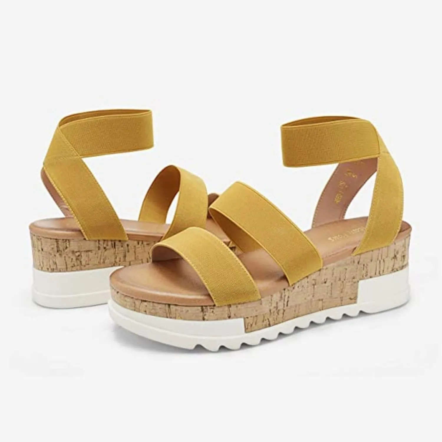 Women's Open Toe Ankle Strap Espadrille Sandals Fashion Non Slip Platform Wedges Sandals Comfortable Elastic Ankle Strap Walking Shoes with Cork Cushioned Insole