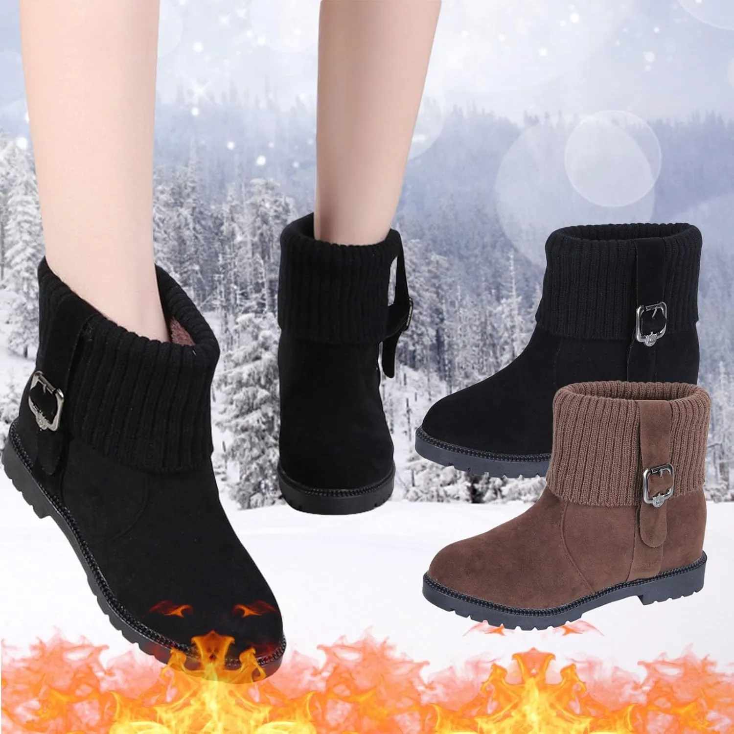 Women's Winter Snow Boots Warm Comfortable Faux Fur Insulated Outdoor Mid Calf Booties Thick Walking Motorcycle Boots