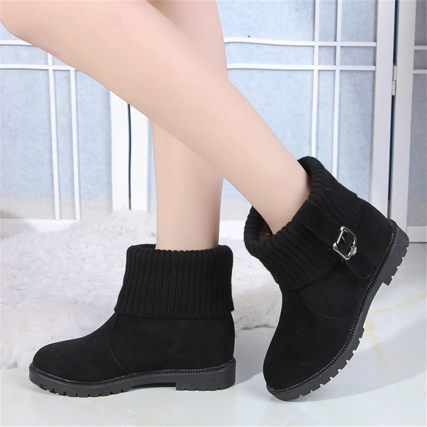 Women's Winter Snow Boots Warm Comfortable Faux Fur Insulated Outdoor Mid Calf Booties Thick Walking Motorcycle Boots