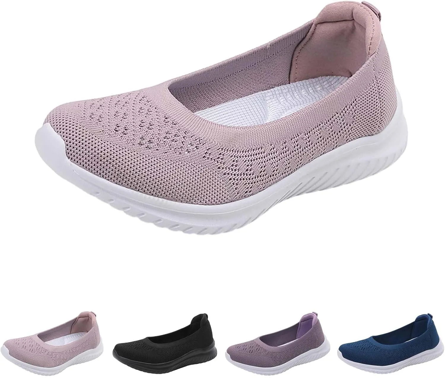 Womens Woven Breathable Sneakers Solid Color Slip-in Casual Soft Walking Running Shoes Comfortable Tennis Shoes Flat Bottom Non Slip Summer Spring Ladies Shoe