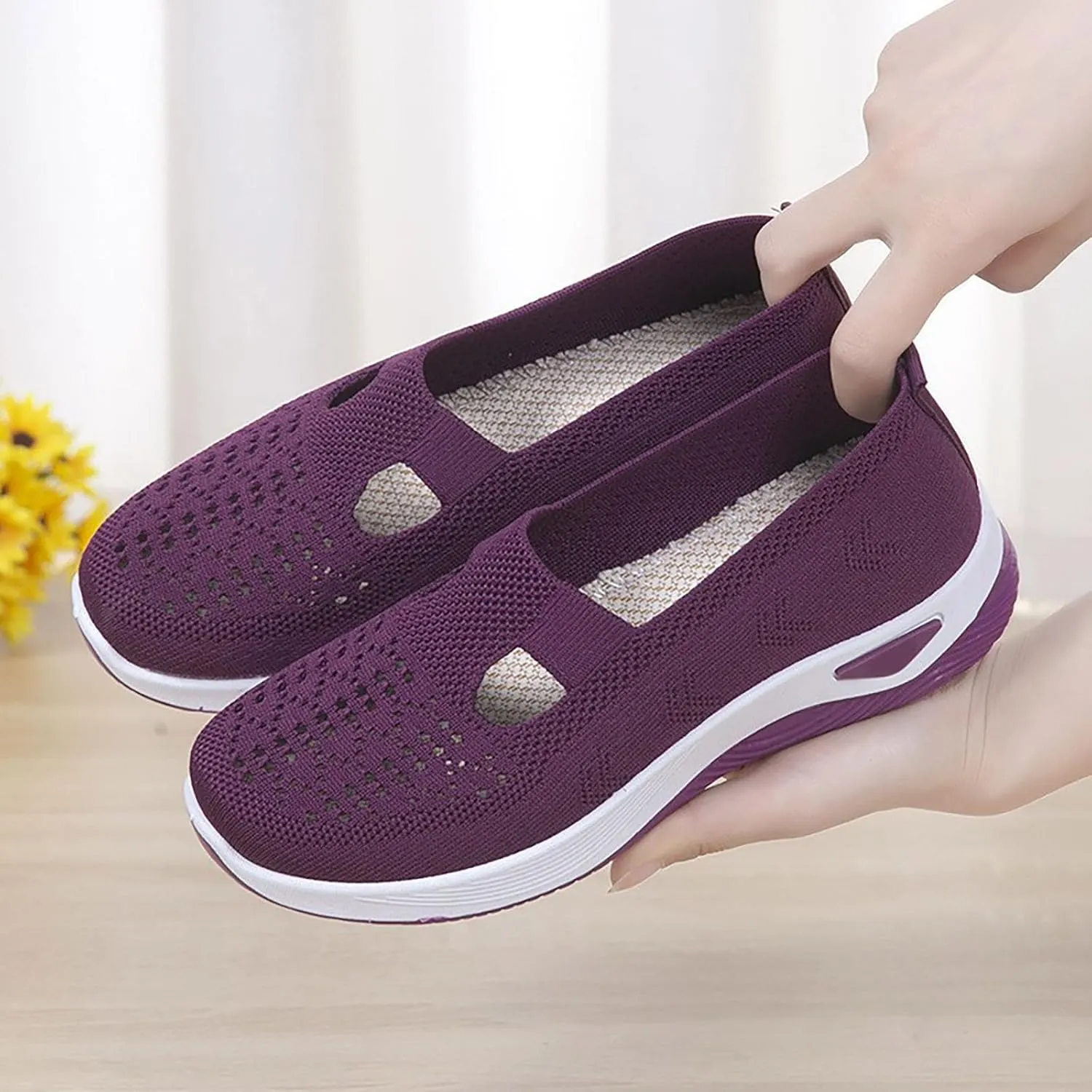 Women's Woven Orthopedic Breathable Soft Walking Running Shoes for Men Food Service Slip On Shoes Casual Fashion Sneakers Brown Tennis Shoe Trainers Shoe